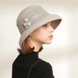 Breite Krempe Hüte Eimer Sombrero de lana japonesa para mujer sombrero formal Simple exquisito gorro lavabo elegante 230825