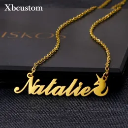 Pendant Necklaces Personalized Custom Name Necklace Women Men Pet Gold Color Letter Choker Cursive Stainless Steel Jewelry 230825