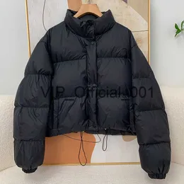 Janveny 2023 New Short Puffer Coat Casual Fashion 90% White Duck Down Jacket Women Stand Collar Female Feather Parkas Streetwear x0826