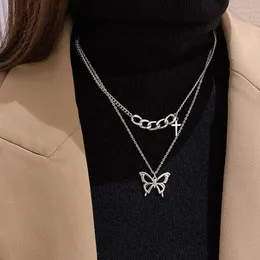 Koker 13 Styles vintage silverfärgfärg fjäril hjärthalsband för kvinnor hiphop flickor pendel kedja collier femme trend smycken