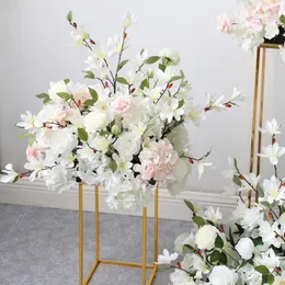 Flores decorativas grinaldas personalizadas branco rosa flor artificial linha de fundo de casamento mesa floral bola peça central decoração festa adereços janela exibição 230825
