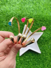Pulseiras 5 pçs 2021 nova chegada esmalte colorido coração manguito pulseira ajustável banhado a ouro aberto pulseira presente para meninas femininas
