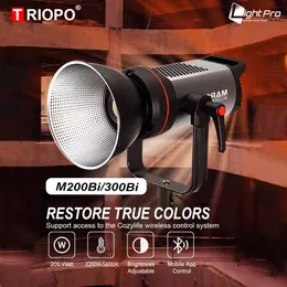 Inne akcesoria flash Triopo M200 300Bi Video Studio Light Bowens Mount 215 305 W ciągłe oświetlenie wyjściowe COB Kolor 3200 5600K z 2 4G App 230825