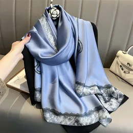 Scarves Women Silk muslim hijab Scarf Luxury Design Print Lady Shawl Smooth Foulard Female Sunscreen outdoor beach towel 230825