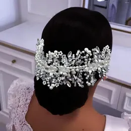 Hair Clips DZ023 Pearl Beads Wedding Headbands Designs Women Tiara Pageant Diadem Luxury Headband Clear Crytal Bridal Ornament