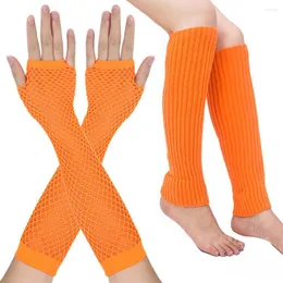 Joelheiras lã aquecedores de pés malha meias cobre conjuntos de capa de braço perna luvas de festa estilo fishnet barril médio