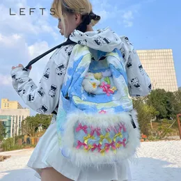 School Bags LEFTSIDE Y2k Korean Fashion Backpacks for Women Fabric Bow Design Female Backpack Students Cute Kawaii Big Back Pack 230826