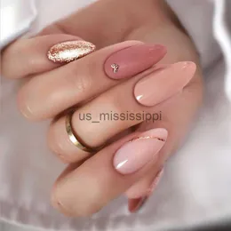 Fałszywe paznokcie 24pcs Glitter Gold Powder Meldmon Fałszywe paznokcie Łagodne wzór kwiatu Fałszę gwoździe dla dziewcząt DIY Pełna pokrywa