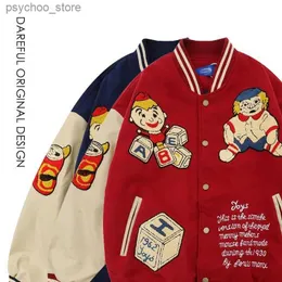 American Coat Harajuku High Street Vintage Cartoon Clown Embroidery Loose Jacket Hiphop Par Streetwear Women Baseball Uniform Q230826