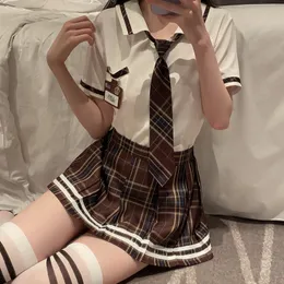 Sexig pajamas underkläder skolstudent enhetlig rollspel kostym kvinnor söt mini veckad kjol blus set porr college girl cosplay anime 230825