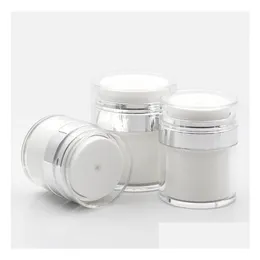 Garrafas de embalagem por atacado 15 30 50g Pérola Branco Acrílico Garrafa Airless Redonda Creme Cosmético Jar Bomba Cosméticos Embalagem Drop Delive Otin0