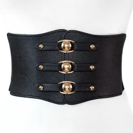 Waist Chain Belts Fashion Women Wide Belt Metal Buckle Elastic Waistband Leather Rivet Ultra 230825