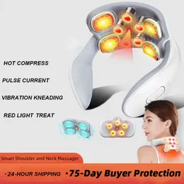 Massage Neck Pillowws Smart Electric Massager axlar Massage Vibration Komprimera röst för muskelavlastning Vertebra Vertetis 230825