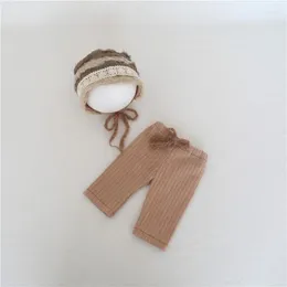 Zestawy odzieży Piękna koronkowa maska ​​i spodni dla dziewcząt urodzona czapka Brown Baby Boy Hat Po wyprostu Baby Shower Prezent Baby Shower