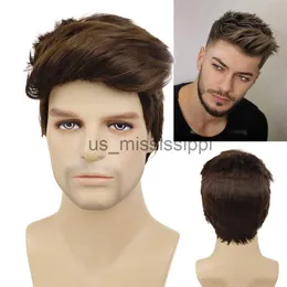 Синтетические парики Gnimegil Short Male's Synthetic Hair Wig для мужчин Прямо естественный коричневый парик Косплей Партия Хэллоуин ежедневно использование X0826