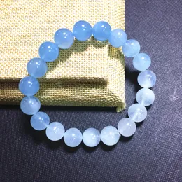 Bracciale rigido con acquamarina blu naturale, donna, uomo, 8 mm, perline rotonde cristalline elasticizzate, braccialetto con acquamarina arcobaleno, gioielli AAAAA