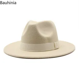 Wide Brim Hats Bucket Felt Fedora With Bee Ribbon Autumn Winter Wedding Party Trilby Hat Men Gentleman Jazz 5658CM 230825