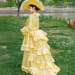 Casual Dresses Women's Yellow Victorian Bustle Wedding Gown Renaissance Edwardian Evening Costume