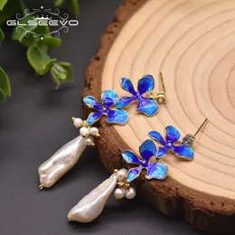 Nodo GLSEEVO Acqua Dolce Naturale Perla Barocca Cloisonne Fiori Ciondola Gli Orecchini A Pendaglio Per Le Donne Regalo Del Partito Gioielli Fatti A Mano GE0978