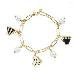 Link Bracelets Boho Handmade Teacup Bracelet Enamel Tea Cup Charms For Jewellery Making Cute Pearl Pendant Hollow Hand Chains Women Jewelry