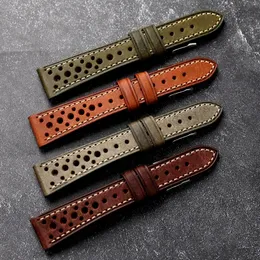 시계 밴드 수제 최초의 층 Cowhide Leather Watchban 18 19 20 22mm 초박형 오래된 통기성 구멍 실제 팔찌 230825