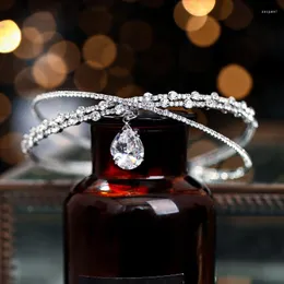 Hårklipp tiara krona huvudband smycken kristall brudtillbehör kvinnor mode vintage bröllop strass vattendropp blad huvudbonader