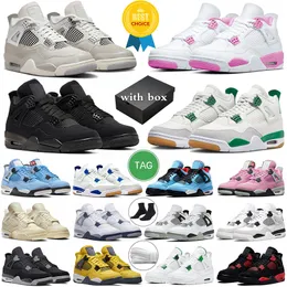 Con Box 4 Scarpe da basket Uomo Donna Jumpman 4s Black Cat Pine Green University Rosa Frozen Moments Bianco Cemento Rosso Viola Scarpe da ginnastica da uomo Scarpe da ginnastica da esterno