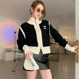 High-end kaimen bordado cor maching knied cardigan emperamen sweaer feminino 2023 auumn e winer casual manga comprida zíper