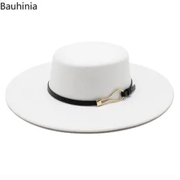 Ampla borda chapéus balde bauhiniua lã feltro fedoras jazz boné inverno quente plana top 10cm grande cor sólida igreja 230825