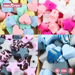 Teethers Toys 10pcs Mini Heart Star Silicone Beads Baby Teething Food Grade Nuring Teether DIY Pacifier Chain Necklace Accessories 230825