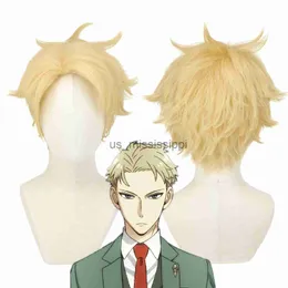 Syntetiska peruker Shangzi Loid Forger Cosplay Wigs For Men Spy Family Anime Costume Short Fluffy Ash Blone Hair Wig With Bangs Male X0826