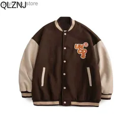 American Trend Baseball Uniform Women Patchwork Embroid Varsity Letterman Jackets Men Bomber Jacket Unisex Street College Brown Q230826