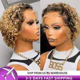 Synthetic Wigs Highlight Color Short Curly Human Hair Wigs Cheap Pixie Cut Wig 13X1 Transparent Lace Wig Preplucked Hairline Wigs Bling Hair x0826