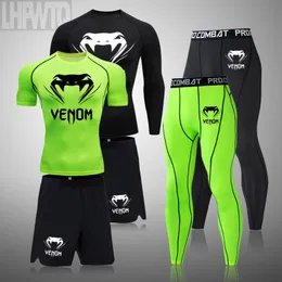 Męskie dresy męskie Zestaw kompresji MMA długie lub krótkie rękawowe T-shirt Męskie spodnie Fitness Kulturystyka Odzież Rashguard Sports Suits 230825
