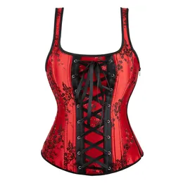 Taillen-Bauch-Shaper-Korsett, Dessous für Damen, seitliches Bustier mit Reißverschluss und Trägern, Übergröße, Stickerei, Blumenkorsetts, Burlesque-Sexy-Kostüme, Corsetto 230825