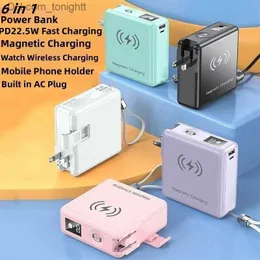 6 em 1 Power Bank 15000mAh Carregador sem fio magnético Powerbank para iPhone14 iWatch Samsung Carregador portátil Bateria sobressalente Q230826