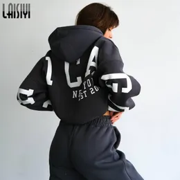 Women's Hoodies Sweatshirts LAISIYI Streetwear Autumn Winter Women Long Sleeve Loose Casual Pullover Thick Keep Warm Fashion Oversized Hooded Hoodie 230825