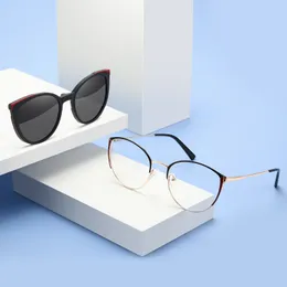 Moda óculos de sol quadros 2 em 1 ímã polarizado clipe óculos quadro feminino tr90 gato olho óculos masculino metal óculos de sol uv400 lentes de sol b23111 230825