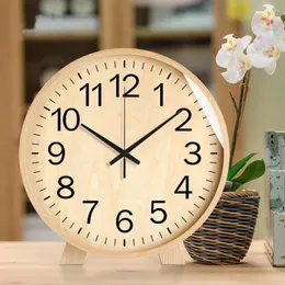 Table Clocks Fashion Wood Clock Home Decoration Living Room Dining Wooden Desk Desktop Silent Watch One Battery