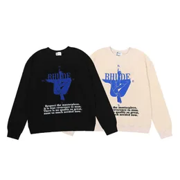 Small American Fashion Brand Rhude Human Body Printing Plate Gaoke Heavy Terry Round Neck Sweater for Men and Women