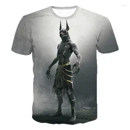 Erkekler Tişörtleri 2023 Firavun Anubis T-Shirt 3D Baskı Gizemli Retro Tarz O yakalı Kısa Kollu Moda Gevşek Gömlek Top Tee