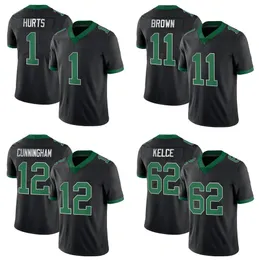 1 Jalen Hurts Stitched Maglie da calcio Jason Kelce DeVonta Smith Brown Brian Dawkins Randall Cunningham Haason Reddick uomo donna Gioventù nera Maglia personalizzata