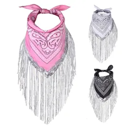 Bandanas Durag Cowgirl paljettkvinnor Bachelorette Tassel Trim Head Scarf Fringe Neckerchief Dropship 230825