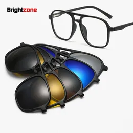 Fashion Sunglasses Frames Brightzone 6 In 1 TR90 Optical Glasses Frames Magnetic Clip On Set Polarized Sunglasses Men Women Prescription Eyeglasses Frame 230825