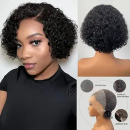 DreamDiana Malaysian Hair Short Water Curly Pixie Cut Lace Frontal Brown Wavy Wigs 13X4 Remy Ombre HD Front