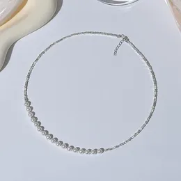 Choker ALLME Unusual Silver Plated Copper Shiny Water Wave Chain Natural Freshwater Pearl Beaded For Women