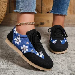 Dress Shoes Flower print sports shoes 2023 spring and summer new casual mesh breathable flat shoes cross lace brand design women's shoes T230826
