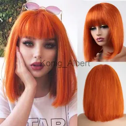 Syntetiska peruker Rebecca Orange Blonde Short Cut Straight Bob Wigs With Bangs Red 99J Human Hair Brazilian Straight Machine Made Human Hair Wigs X0826