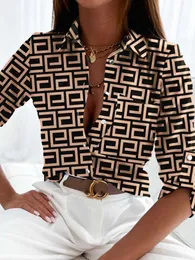 Bluzki damskie koszule Blusas de Mujer 2023 Casual Long Rleeve Print Bluzka Kobiety 2023 Moda Transl Down Woobriew Białe koszule Spring Autumn Tops T230825