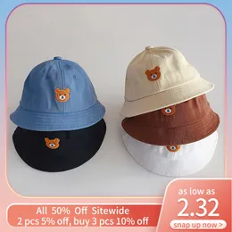 Caps Hats Cute Bear Solid Color Baby Fisherman Cap Cartoon Embroidery Dome Kids Girl Boy Bucket Hat Spring Summer Sun Infant Panama Hat 230825